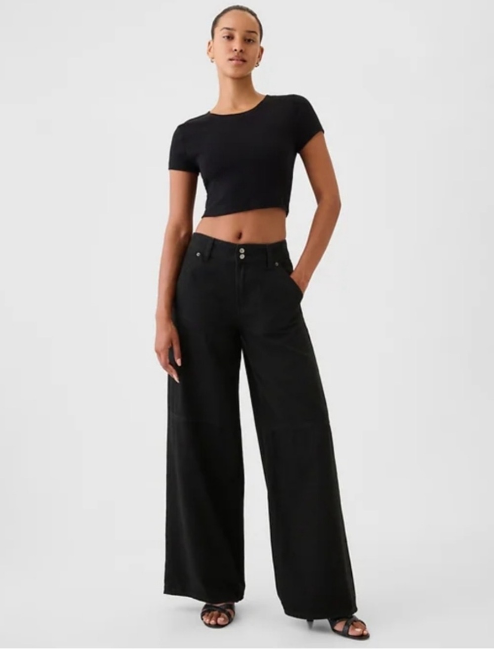 GAP Baggy Mid Rise‎ Wide Leg Jeans Black Denim Size 30/10R Y2K Skater